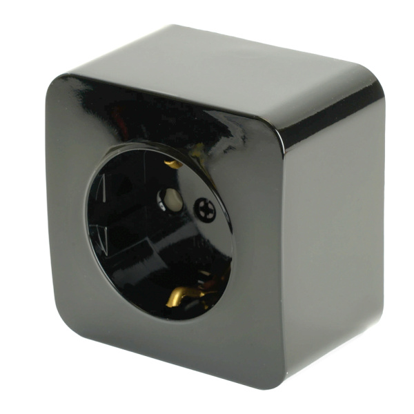 Розетка 1-местная с/з открытой установки, STEKKER, 250В, 16А, IP20, серия София, черный, MST16-11-02