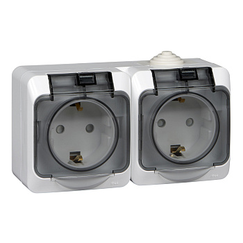 ЭТЮД Розетка ОП 2-м с заземл. с крышкой 16А белая IP44 Schneider Electric