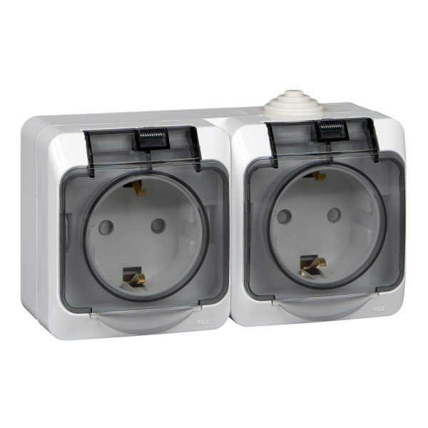 ЭТЮД Розетка ОП 2-м с заземл. с крышкой 16А белая IP44 Schneider Electric