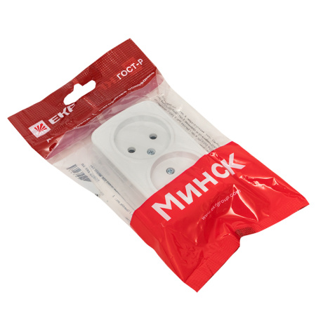 Минск Розетка 2-местная ОП 10А без заземления белая Basic EKF