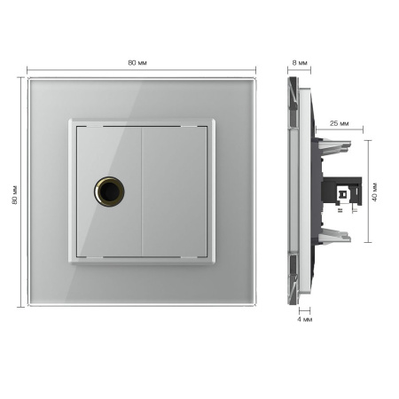 Розетка микрофон TRS 6.3 JACK Серая Livolo