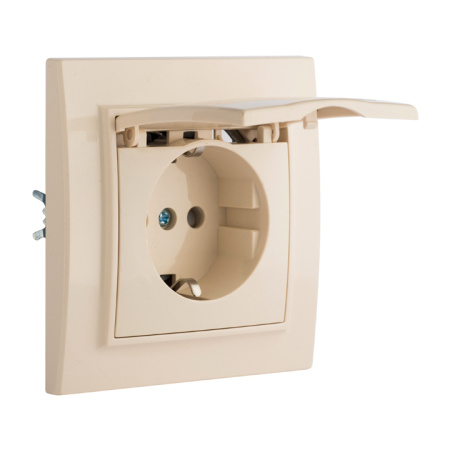 Минск Розетка 1-местная СП с/з с крышкой 16А бежевая с защ, штор, EKF