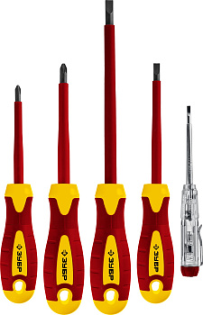 Набор: Отвертки SL 3, 5 / PH 1, 2, тестер 100-250 В, "Профессионал" 25265, в коробке, 5 предметов ЗУБР