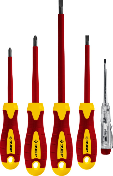 Набор: Отвертки SL 3, 5 / PH 1, 2, тестер 100-250 В, "Профессионал" 25265, в коробке, 5 предметов ЗУБР