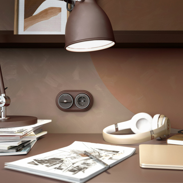 Розетка с заземлением (мокко матовый/хром) Vintage ОУ IP20 Werkel