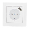 Минск Розетка 1-местная СП с/з 16А белая с защ, штор, с USB 1А EKF