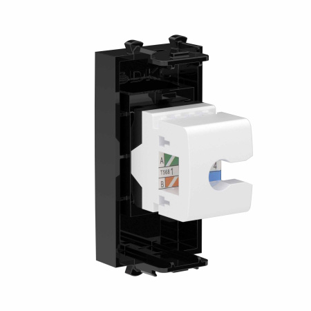 Компьютерная розетка RJ-45 без шторки модульная, кат.6, "Avanti", "Черный квадрат", 1 модуль DKC