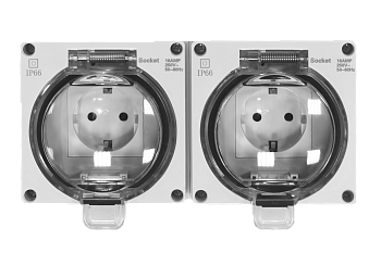 Donel Розетка 2-я с з/к. и шт., открытой установки, серый, IP66, серия (тип) DIP66