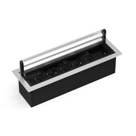 Donel Настольный встраиваемый розеточный блок с откидной крышкой 12 мод. (6 мод. 45х45), алюминий