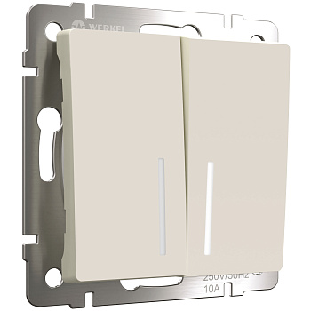 Выключатель двухклавишный с подсветкой (айвори матовый) СУ IP20 Werkel