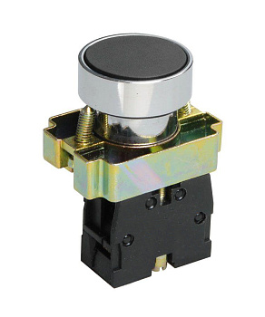 Выключатель кнопочный LAY5-ВА21, чёрный, 1НО, цилиндр, хром, без подсветки, d22мм Электротехник