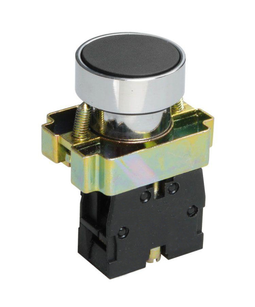 Выключатель кнопочный LAY5-ВА21, чёрный, 1НО, цилиндр, хром, без подсветки, d22мм Электротехник