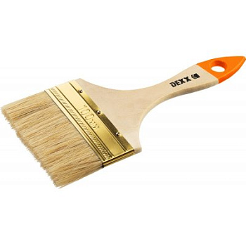 Кисть флейцевая, деревянная ручка, натуральная щетина, индивидуальная упаковка, 100мм DEXX