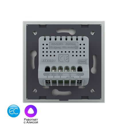 Двухклавишный умный сенсорный выключатель EC, 1 пост, цвет серый Livolo