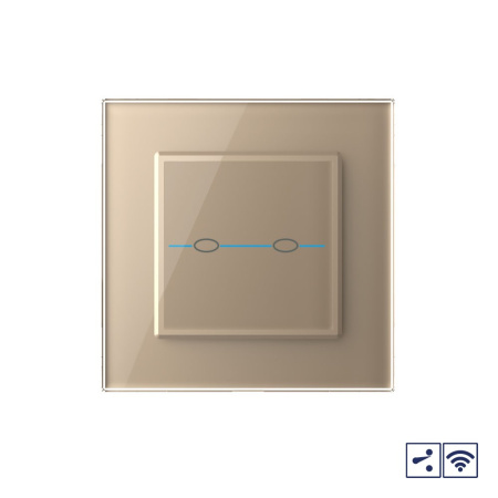 Сенсорный проходной радиоуправляемый выключатель Quadro 2 клавиши 1 пост Золотой Livolo