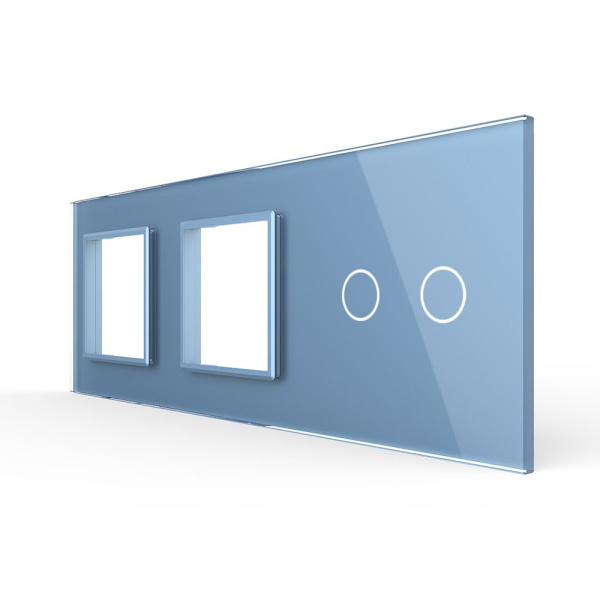 Панель для двух розеток и сенсорного выключателя, 2 клавиши, цвет синий, стекло Livolo