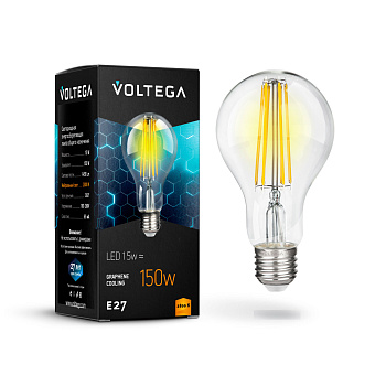 Лампа св/д E27 15Вт 2800K Прозрачный General purpose bulb 7104 Voltega Лампа св/д E27 15Вт 2800K Прозрачный General purpose bulb 7104 Voltega
