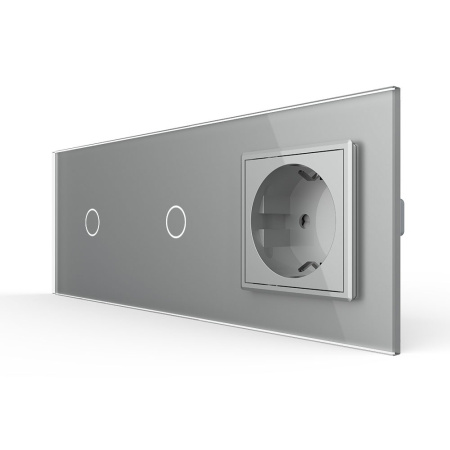 Сенсорный выключатель комбинированный на 2 линии 1 розетка 3 модуля Серый Livolo