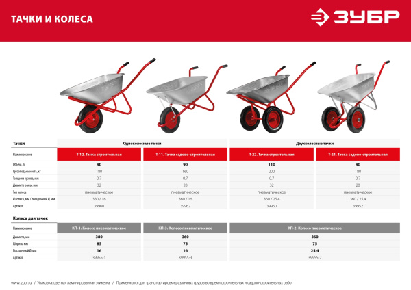 Строительная одноколесная тачка Т-12 90 л 180 кг ЗУБР Строительная одноколесная тачка Т-12 90 л 180 кг ЗУБР