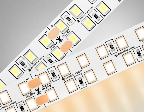 Светодиодная лента двухрядная GS3701 2835 240Led /24W m/ 24V IP20 3000K/ 5000*14*1.2mm/ кратность резки 50mm (2 конт.) Ambrella Light