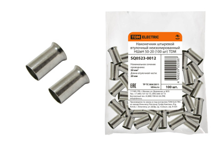 Наконечник штыревой втулочный неизолированный НШвН 50-20 (100 шт) TDM Наконечник штыревой втулочный неизолированный НШвН 50-20 (100 шт) TDM