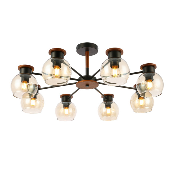 Люстра потолочная Черный, Темное дерево/Прозрачный, Янтарный E27 8*60Вт SLE108102-08 EVOLUCE