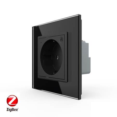 Розетка электрическая ZigBee (Wi-Fi) с заземлением защитными шторками 16A 1 пост Черная Livolo