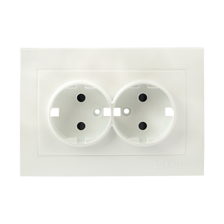 Валенсия Лицевая панель розетки 2-местной с/з 16А жемчуг с защ, штор, EKF