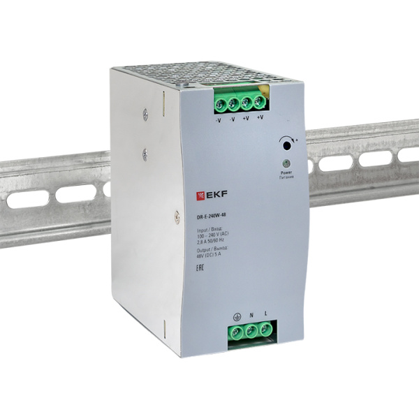 Блок питания на DIN рейку 240Вт, Uвх ~ 220 В AC, Uвых - 48 В DC постоянного тока EKF