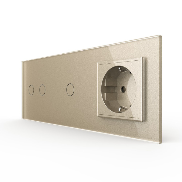 Сенсорный выключатель 3 клавиши (2-1) с розеткой 3 поста, цвет шампань Livolo