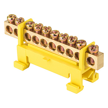 Шина "0" PE (6х9мм) 10 отверстий латунь желтый изолятор тип "Стойка" на DIN-рейку PROxima EKF
