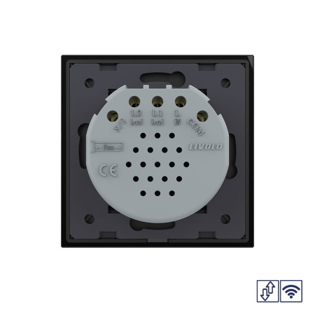 Сенсорный радиоуправляемый выключатель для жалюзи Quadro 2 клавиши 1 модуль Черный Livolo