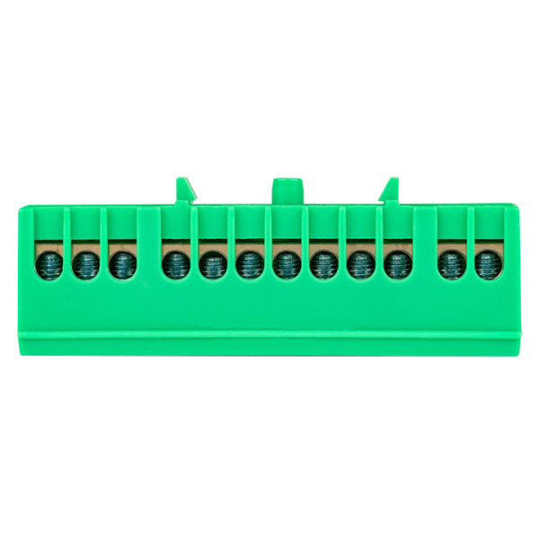 Шина "0" PE (6х9мм) 12 отверстий латунь зеленый изолированный корпус на DIN-рейку PROxima EKF