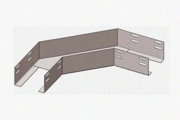 Лоток угловой замковый глухой КГЗГ 300х65-90 УХЛ1 поворот на 90, оцинкованный лист, S1,5