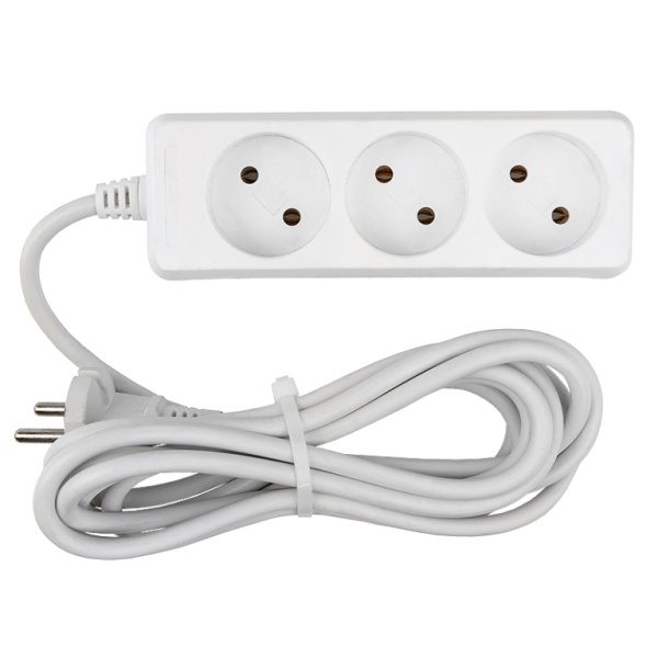 Удлинитель бытовой GES-10-2x075-3-10m, 10А, 2х0,75 мм2, 3 места, 10 метров, без заземления, без вылючателя General