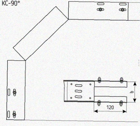 Лоток перфорированный КС 150х50-90 УТ1,5 для поворота трассы вниз на 90, оцинкованный лист S1,5