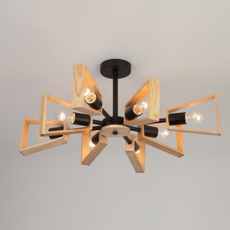 Потолочная люстра в стиле лофт 8*E27 40Вт светлое дерево, черный IP20 Klark (70056/8 черный) Eurosvet