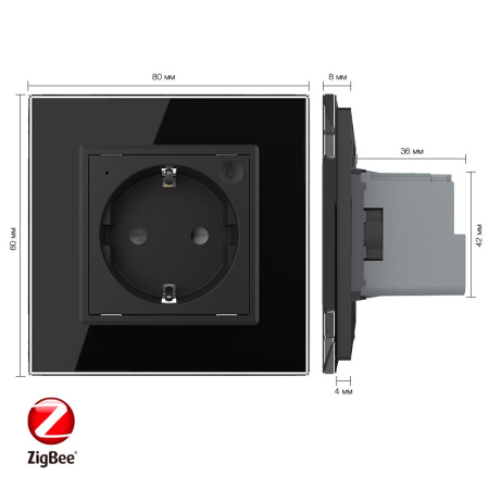 Розетка электрическая ZigBee (Wi-Fi) с заземлением защитными шторками 16A 1 пост Черная Livolo