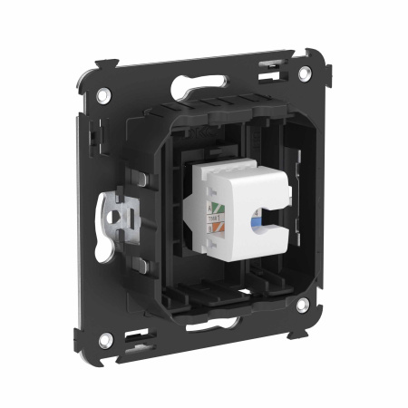 Компьютерная розетка RJ-45 без шторки в стену, кат.6 одинарная, "Avanti", "Черный матовый" DKC