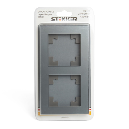 Рамка 2-местная, стекло, STEKKER, GFR00-7002-03, серия Катрин, серебро