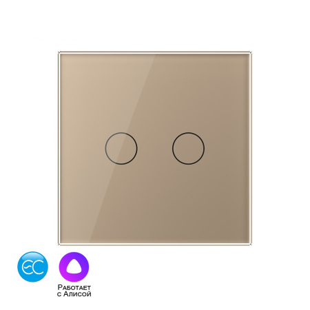 Двухклавишный умный сенсорный выключатель EC, 1 пост, цвет золотой Livolo