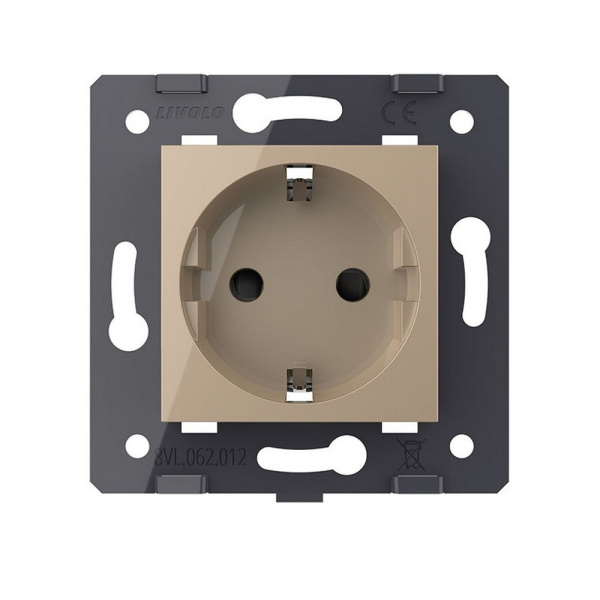 Розетка электрическая с заземлением защитными шторками 16A, зажимы, цвет золотой (механизм) Livolo