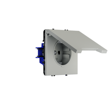 Розетка встраиваемая Voltum S70 с заземлением, защитными шторками и крышкой 16А, (сталь)