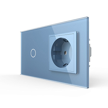 Сенсорный выключатель комбинированный на 1 линию 1 розетка 2 модуля Синий Livolo