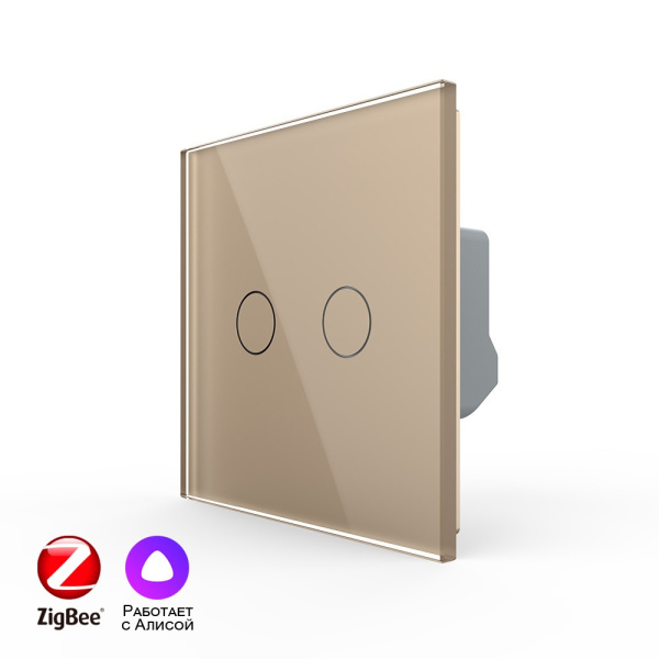 Двухклавишный умный сенсорный выключатель Livolo ZigBee, 1 пост, Золотой VL-C702Z-2AG