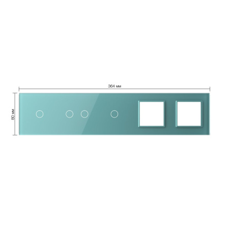 Панель для 3-х сенсорных выключателей и 2-х розеток, 4 клавиши (1+2+1), цвет зеленый, стекло Livolo