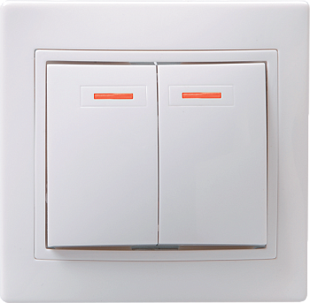 Выключатель 2-клавишный с индикацией ВС10-2-1-КБ 10А КВАРТА белый IEK