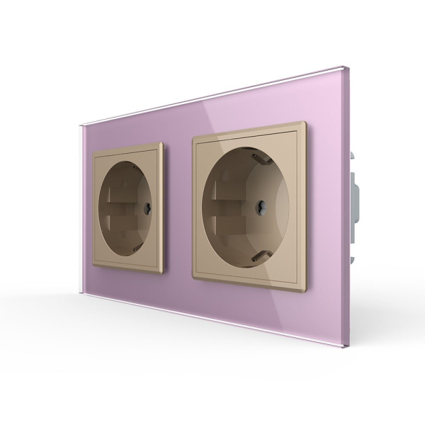 Розетка Livolo 2 поста Золотая с розовой рамкой VL-C7C2EU-13/17