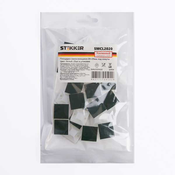 Площадка самоклеющаяся STEKKER SMCL2020 20*20 мм под хомуты белый (25шт в упак) Площадка самоклеющаяся STEKKER SMCL2020 20*20 мм под хомуты белый (25шт в упак)