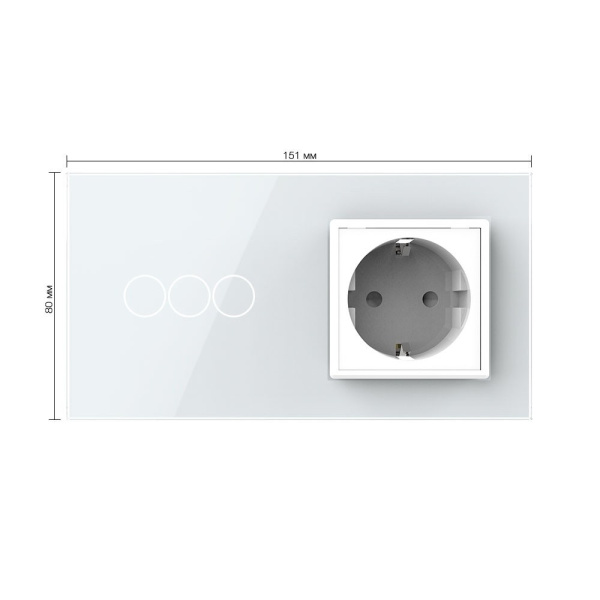 Трехклавишный сенсорный выключатель с розеткой 2 поста, цвет белый Livolo